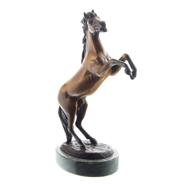 Bronze 'Rising Horse small' 28cm Marmorsockel grün