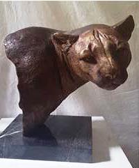 Bronze 'Mountain Lion Bust' on Marble Base 50cm