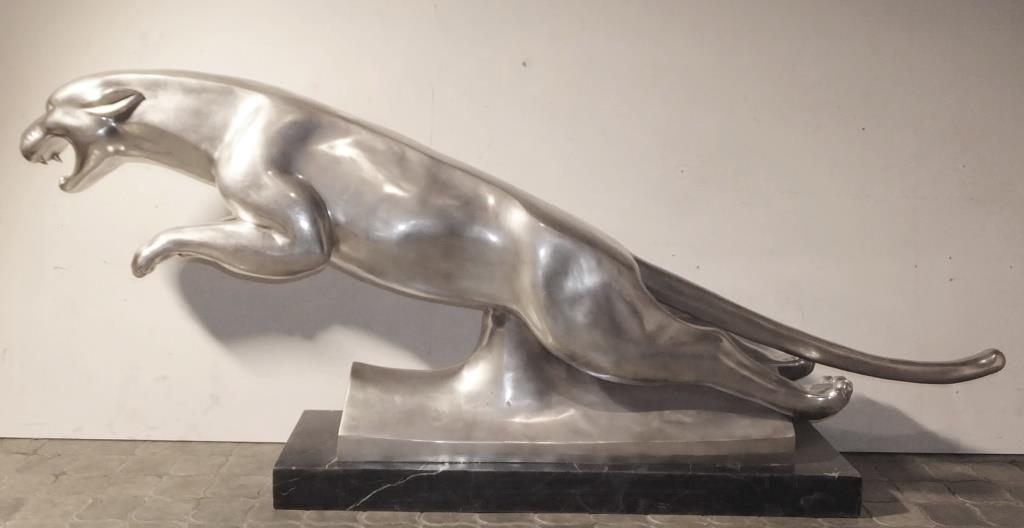 Bronze 'Jaguar' Silver Patina on Marble Base 63cm (Paar)