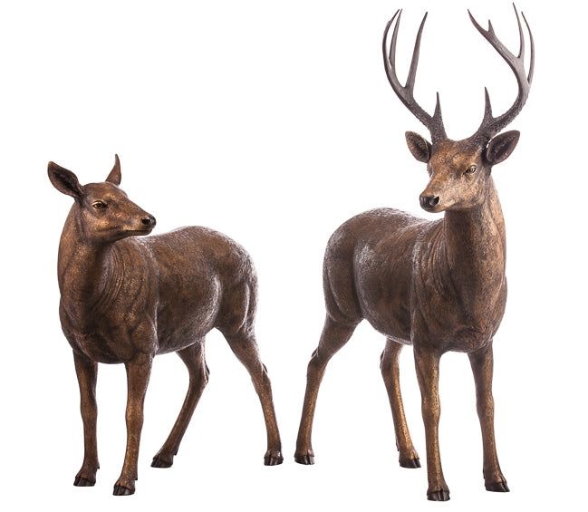 Bronze 'Standing Deer Male & Female' 92+130cm (Paar)